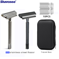 Afeitadora de Seguridad de Doble Hoja GP303 Glide Pro de Acero Inoxidable para el Cuidado de la Barba Masculina, 2 Cuchillas Semiflexibles para un Afeitado Suave