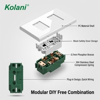 Enchufe Modular Doble Mini Horizontal Kolani 16A 250V de 3 Pines, Panel de PC Blanco con Obturador de Seguridad Antichoque para Niños