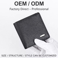 Dompet Kulit Sapi Pria Tipis Lipat Dua Anti Maling RFID Mewah Logo Kustom, Tempat Kartu & Koin Kapasitas Besar, Diskon Besar
