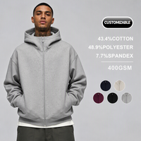 Sweat à capuche zippé pour homme, coupe oversize, col montant, épaules tombantes, 400 g/m², personnalisable avec logo, style streetwear, avec poches