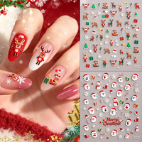Autocollants pour ongles de Noël en relief 5D personnalisés OEM, Père Noël, rennes, bonhomme de neige, autocollants adhésifs pour la vente en gros
