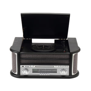 Lecteur de disques vinyles rétro populaire 6-en-1 avec USB, Bluetooth, lecteur de cartes SD, lecteur de <span class=keywords><strong>CD</strong></span>, lecteur de cassettes, radio AM/FM et fonction phonographe - Product Image 5
