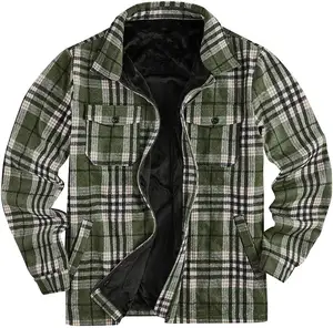 Vintage Mens Polar Fleece Flannel Shirt Jacket Fitted Plaid Heavy Lined Flannel Shirt Jacket For Men