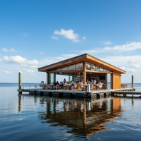 Plateforme de fête flottante avec base en aluminium, maison flottante, villa aquatique de luxe