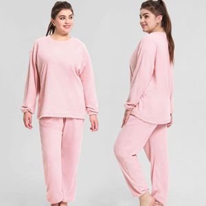 <strong>Women's</strong> Plus Size Two-Piece Winter Warm <strong>Fluffy</strong> Fleece Sleepwear Soft Loungewear Elastic Waist Cute <strong>Pyjamas</strong> for Sleep Lounging - Product Image 1