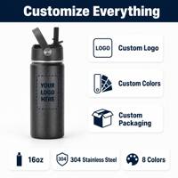 Bouteille d'eau sport isotherme en acier inoxydable 16 oz avec logo personnalisé ZB Wholesale, paille rabattable et poignée pour la gym et les voyages