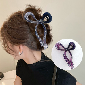 11CM French Transparent <b>Bow</b> Hair <b>Clip</b> Plastic Rhinestone Shark Design Women's Environmental Friendly Daily Use Hair Accessory - Product Image 2