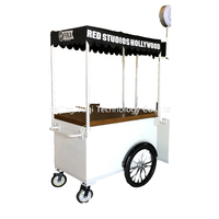 Chariot à panneaux en acier et bois pour marchés fermiers, festivals et vente ambulante, conception mobile avec roues, idéal pour le café