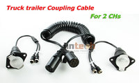 Camión Tractor Remolque Suzi 7Pin Cable en espiral con 4Pin 2 Cámaras de respaldo Conector de plomo