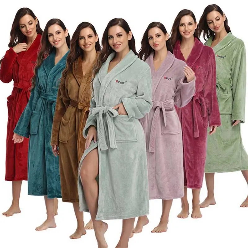 महिला Bathrobe अधोवस्त्र Nightgown मोटी गर्म बागे सर्दियों यूनिसेक्स गेंडा आलीशान पुरुषों की पजामा फलालैन स्नान बागे नाइटवियर