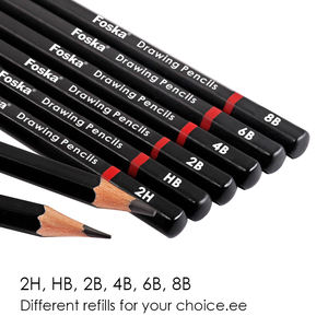 Foska <span class=keywords><strong>Simple</strong></span> poignée noire 7 pouces 12 pièces 8B 6B 4B 2B HB 2H crayons crayons pré-affûtés avec gomme pour les examens bureau croquis - Product Image 2