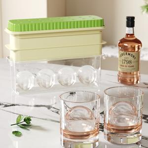 2 in 1 Multifunctional <b>Press</b> Type 4 Block Whiskey Premium Ice Ball Maker Tray Mold With Lid Suitable for Diameter 5.8cm - Product Image 1