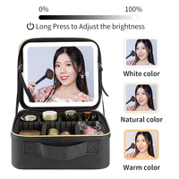 Trousse de maquillage Trousse de voyage cosmétique en cuir PU avec logo personnalisé pour femmes Organisateur de maquillage avec miroir LED