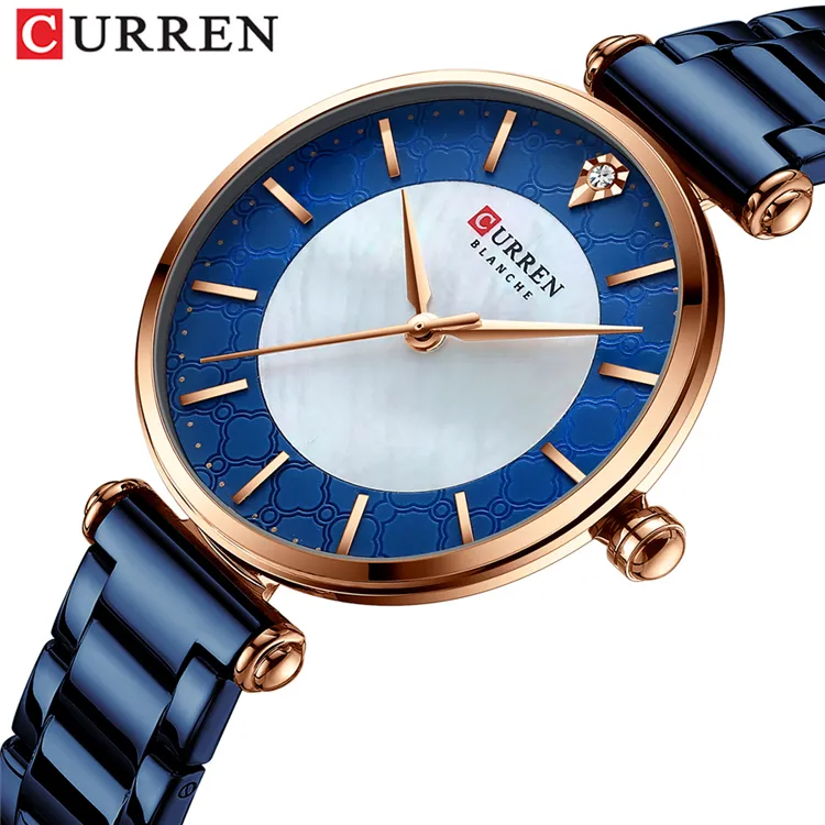 CURREN-Reloj de pulsera de cuarzo fino y elegante para mujer, de acero inoxidable, sencillo, 9072