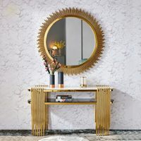 Console d'entrée moderne et minimaliste, style italien, luxe léger, acier inoxydable, style hôtelier, écologique et durable, avec miroir