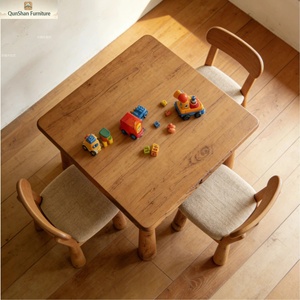 Set Tavolo e Sedie per Bambini in Legno Massello, Design Artistico e Creativo, Colore Naturale, Tavolo da Studio per Casa, Design Semplice e Moderno - Product Image 2