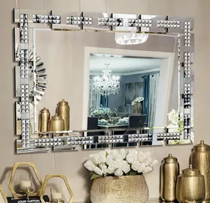 Large Elegant Crystal Decorative Wall Mirror for Living Room Dining Room Entryway Old-Style Mirror Wall Decor