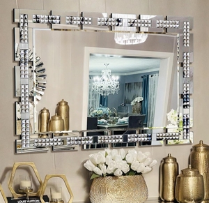 <span class=keywords><strong>Grand</strong></span> <span class=keywords><strong>miroir</strong></span> <span class=keywords><strong>mural</strong></span> décoratif en cristal élégant pour le salon, la salle à manger, l'entrée, le style <span class=keywords><strong>ancien</strong></span>, la décoration murale - Product Image 1