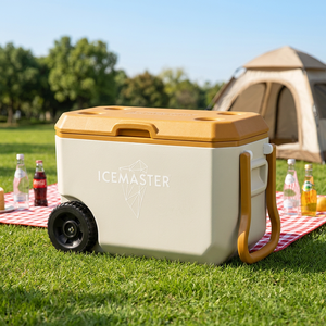 กล่องเก็บความเย็นแบบมีล้อ ICEMASTER 38 ลิตร โฟม PU เก็บน้ำแข็งได้นาน 70 ชั่วโมง พร้อมหูหิ้วและที่วางแก้ว สำหรับแคมป์ปิ้งและปิกนิก - Product Image 1