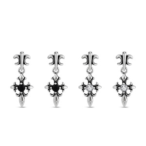 Cross Scout Flower S925 <b>Sterling</b> <b>Silver</b> <b>Stud</b> Earrings Vintage Distressed European American Light Luxury Men Women Style - Product Image 1