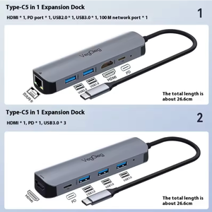 Base de Expansión 5 en 1 Tipo-C 4K Gigabit USB 3.0 para Hub 2.0 de Aluminio, Estación de Acoplamiento USB-Chub Extensora en Stock - Product Image 3