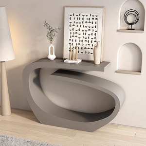 Console moderne beige avec étagère de rangement, meuble mural d'appoint, étagère de présentation pour entrée, salon - Product Image 4