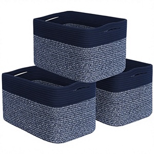 Rectangle Cotton Rope Storage <b>Basket</b> Woven <b>Foldable</b> Organizer Bin with Handles for Home <b>Laundry</b> Bathroom - Product Image 2