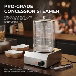 Countertop Hot Dog <b>Steamer</b> Bun Warmer Machine 300W 201 Stainless Steel Tempered Glass Food <b>Steamer</b> with Temperature Control - Product Image 2