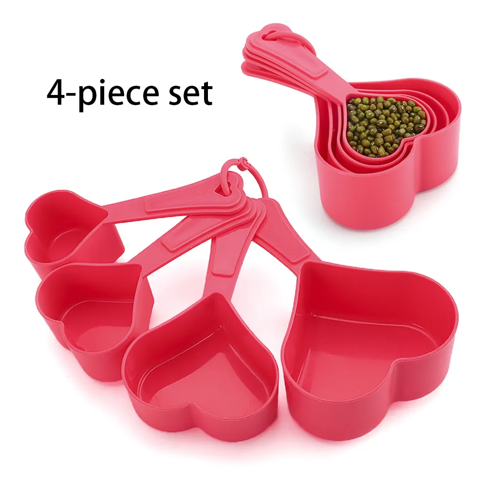 Tazas medidoras de plástico para café, juego de tazas medidoras de 60ml, 80ml, 125ml y 250ml, color rosa y rojo, venta al por mayor