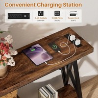 Table console en fer à hauteur réglable extra longue avec station de charge et rangement pour salle à manger/salon - Design moderne