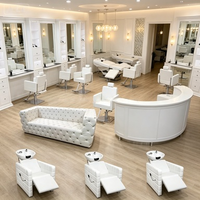 Ensemble de mobilier de salon de beauté haut de gamme tout blanc avec logo personnalisé, fauteuil inclinable à 360 degrés, fauteuil de salon crème