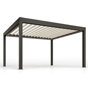 Modern Powder Coated <b>Retractable</b> Rectangular Aluminum <b>Pergola</b> Louvered <b>Roof</b> Gazebo Outdoor Patio Pavilion LED Strip Light Nature - Product Image 1