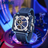 Jam Tangan Digital Silikon Persegi Pria SMAEL 8121 Sport Custom OEM dengan Alarm, Fase Bulan Bercahaya, Kronograf, Stopwatch, Tanggal Otomatis