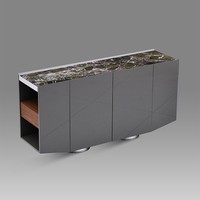 Buffet moderne minimaliste avec dessus en marbre naturel et placage en noyer pour la salle à manger
