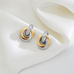 Européen Américain Rétro Tentation Boucles D'oreilles Nouvelle Mode Double Cercle Deux-Cerceau Emboîtement Conception <span class=keywords><strong>Cuivre</strong></span> Plaqué Or pour - Product Image 1