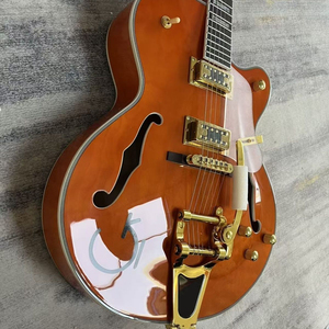 Guitarra Eléctrica Naranja de Cuerpo Hueco Lista para Enviar, Guitarra Profesional de Rock y Jazz ES335 con Sistema de Trémolo <span class=keywords><strong>BIGSBY</strong></span> y Herrajes Dorados - Product Image 3