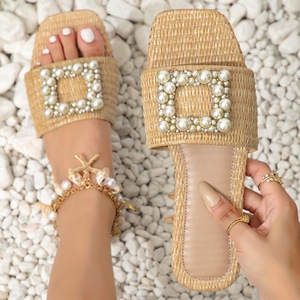 Scarpe Basse da <span class=keywords><strong>Donna</strong></span> Primavera-Estate 2025, Punta Quadrata <span class=keywords><strong>in</strong></span> <span class=keywords><strong>Paglia</strong></span> Intrecciata, Tacco Piatto per Uso Quotidiano e Casual - Product Image 1