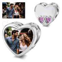 Bracelet personnalisé avec photo, perle en cuivre en forme de cœur creux, deux cœurs en zircon rose, texte gravable, bracelet porte-bonheur pour couple, souvenir d'amour éternel, cadeau