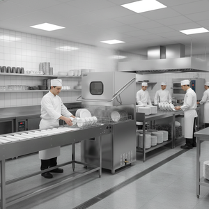 Lavavajillas de Tipo Campana Transportadora Totalmente Automática para Uso en Restaurantes PMDE-1200E con Capacidad de 30-80 Bandejas/Hora y Potencia de 8.9W - Product Image 3