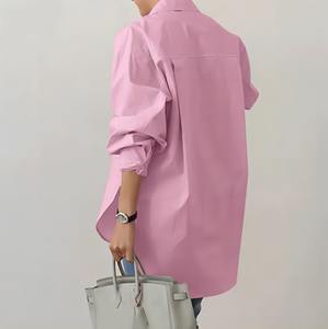 Venta al por mayor primavera nueva moda cuello camisa de manga larga Color sólido <span class=keywords><strong>Extra</strong></span> grande suelta camisa informal ropa de <span class=keywords><strong>mujer</strong></span> - Product Image 5