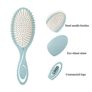 Custom Fashion Hairbrush with Steel Needle Wheat Straw Handle Eco <b>Scalp</b> Massage Detangler for Home Use Logo Included - Product Image 3