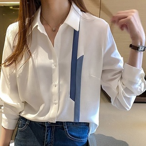 Blusa feminina folgada com gola virada, camisa para trabalho e escritório, primavera e outono, vintage, 18114 # - Product Image 6