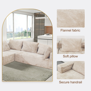 <span class=keywords><strong>Canapé</strong></span> d'angle <span class=keywords><strong>en</strong></span> velours côtelé beige, <span class=keywords><strong>tissu</strong></span> rayé doux, pour salon - Product Image 2