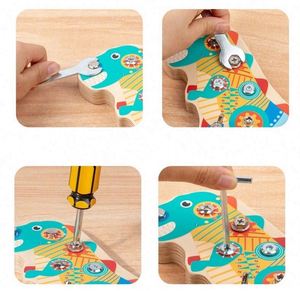 Sturdy Durable Montessori <b>Tools</b> Autism Sensory Wooden Toy Dinosaur Shape Screwdriver Board <b>Set</b> - Product Image 2