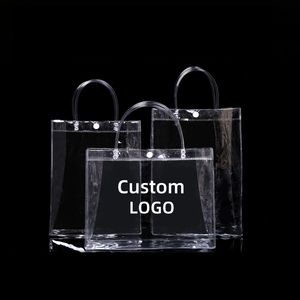 Groothandel Hoge Kwaliteit Transparante Herbruikbare Pvc Draagtassen Met Aangepaste Logo Reizen Boodschappentas Geschenken Tas - Product Image 1