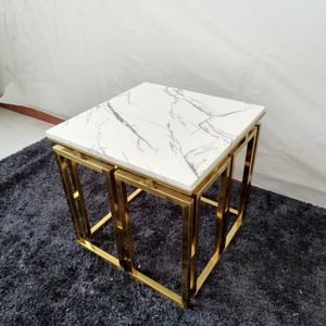 <span class=keywords><strong>Tavolino</strong></span> superiore in <span class=keywords><strong>marmo</strong></span> mobili per soggiorno in Hotel tavoli centrali convenienti con Set di tavoli in acciaio inossidabile dorato - Product Image 1