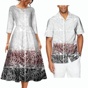 Grande taille Tapa son et elle vêtements robes de soirée décontracté Tribal imprimé luxe hawaïen hommes chemises polynésiennes Couple costume - Product Image 1