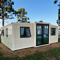 Casa Modular Prefabricada Moderna de Doble Ala, Casa Pequeña con Puerta Plegable de Vidrio, Estudio para Huéspedes en Jardín o Patio Trasero, Casa Contenedor Expandible de Acero