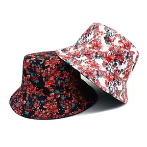 ขายร้อนปีกกว้าง Sun Hat ชาวประมงดอกไม้ขนาดเล็กพิมพ์ฤดูร้อนหญิงสบายๆโพลีเอสเตอร์ผู้ใหญ่หมวกอ่างล้างหน้า