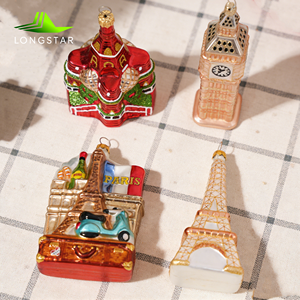 Adorno Navideño Personalizado con Paisaje Urbano de París, <span class=keywords><strong>Torre</strong></span> Eiffel, Adornos de Cristal Navideños, Big Ben, Decoración Navideña Colgante - Product Image 1